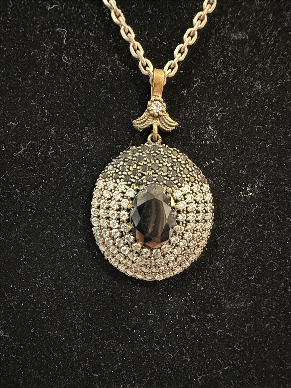 Gold-Tone Pave Necklace with Black Center Stone